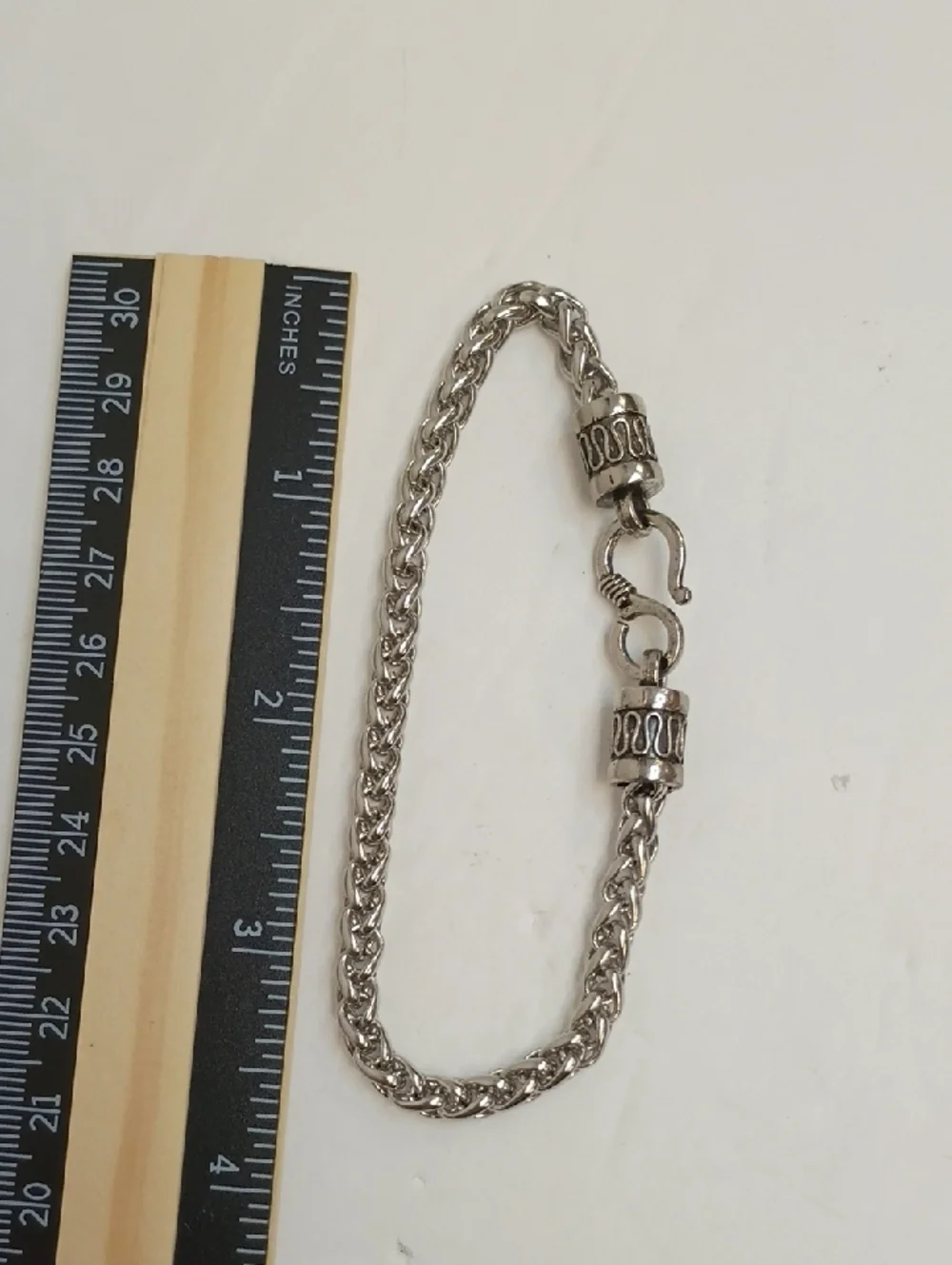 Braided Chain Bracelet Silver Tone Rope Link Hook Clasp Detail